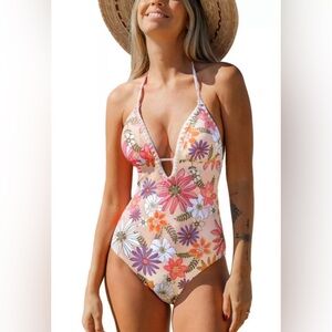 3/$20 CUPSHE Women's Dahlia Daisy Shell Stitch Halter One Piece Swimsuit
